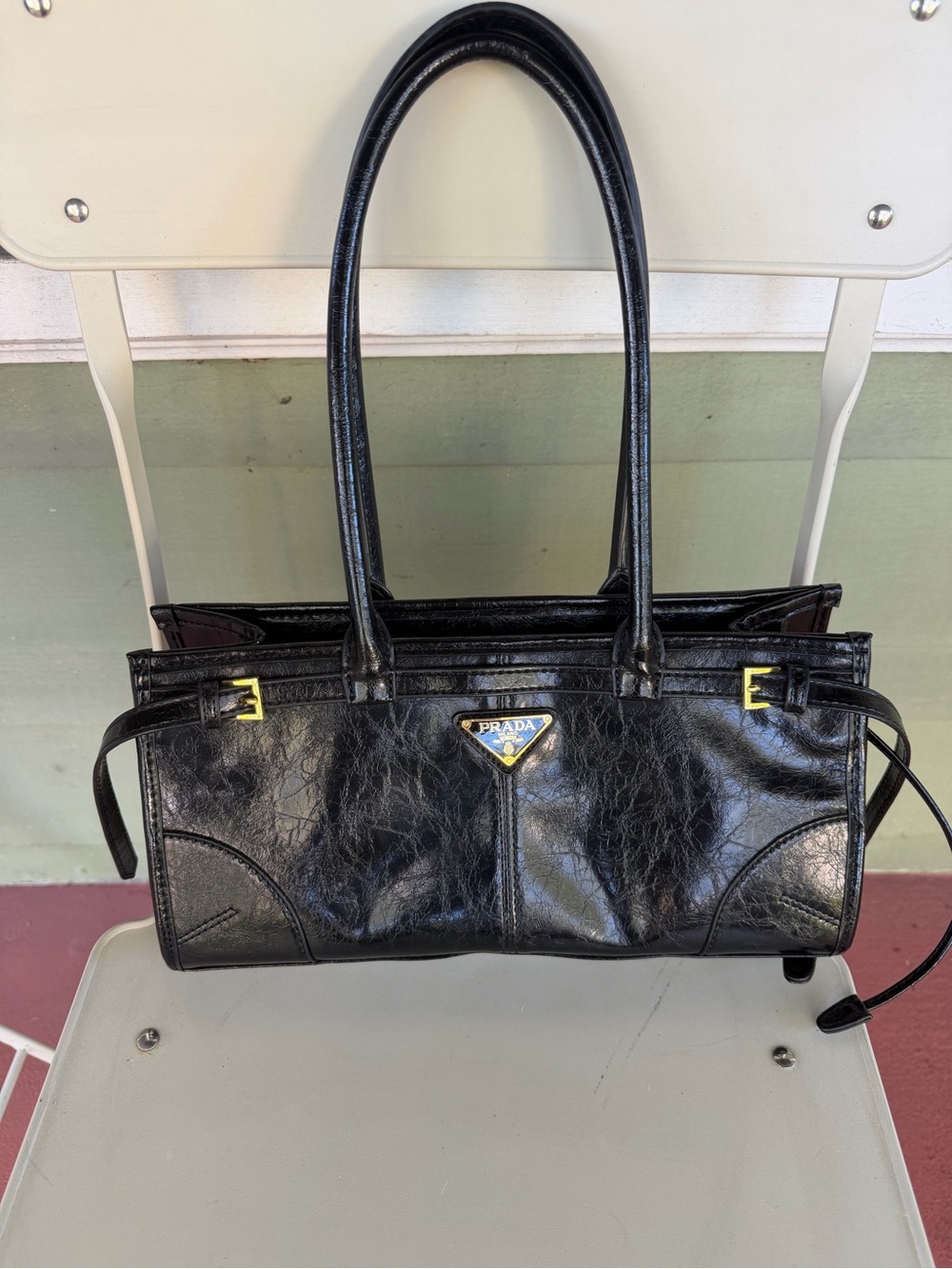 Black Leather Shoulder Bag - Classic Logo Detail